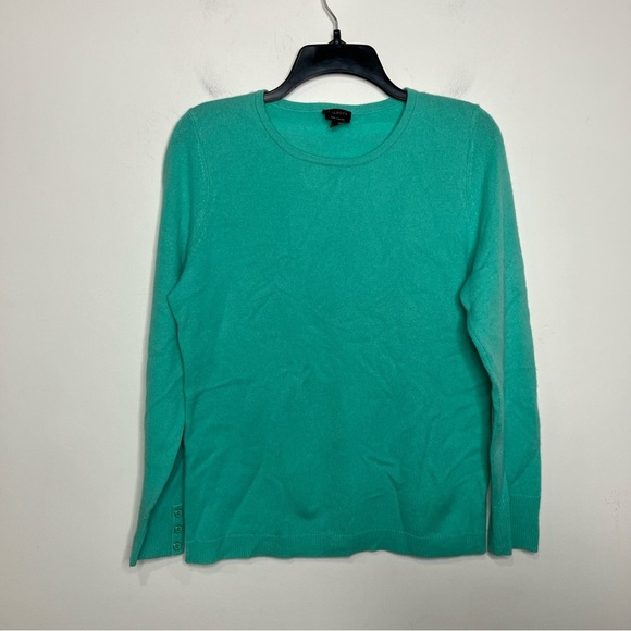 Talbots pure cashmere teal button cuff sweater crewneck women’s size medium - Picture 2 of 7